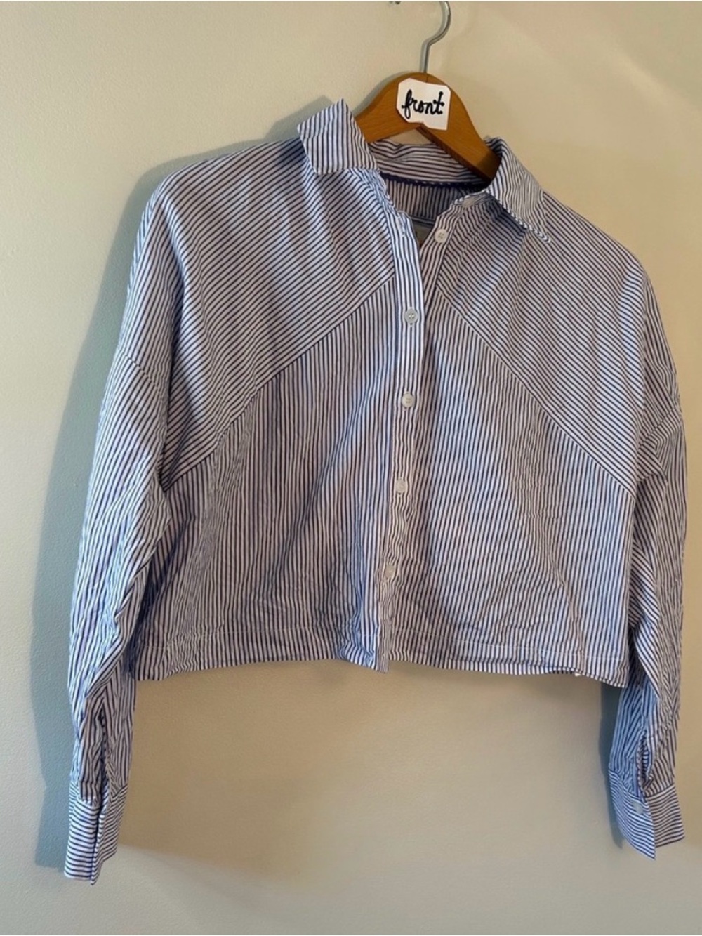 Blue and White Stripped Coastal Cropped Button Down